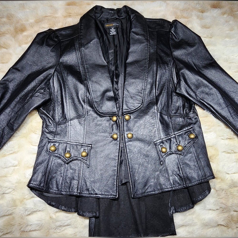 Womens metro style black leather blazer style jacket